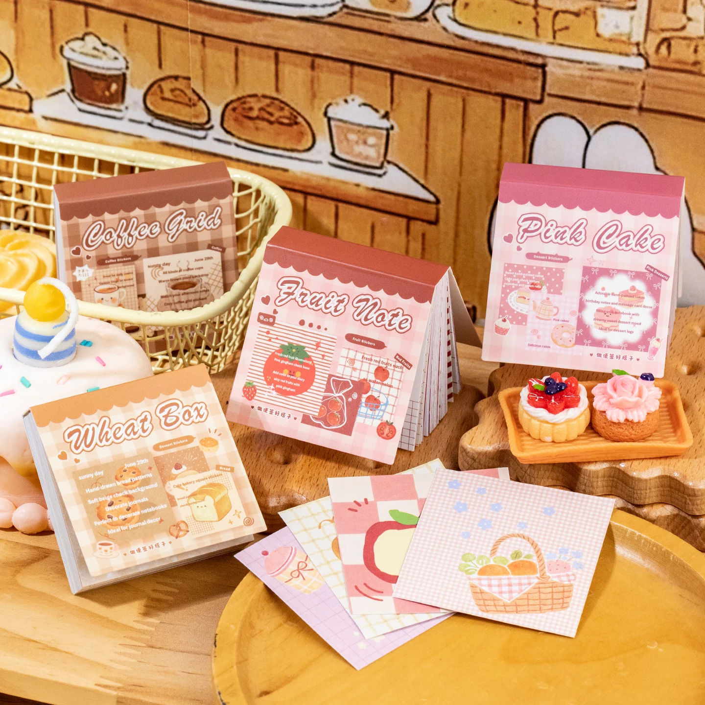 50 Sheets Sweet Food‑themed Writable Memo Paper, Cute Cake Fruit Coffee Grid Note Paper for Junk Journal DIY Collage Decor