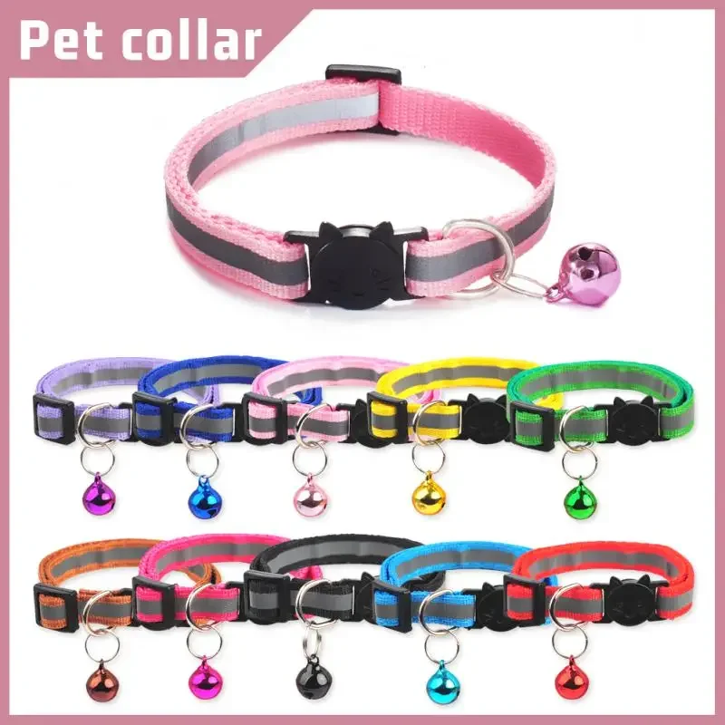 Reflective Pet Collar Cat And Dog Safety Buckle With Bell Nylon Buckle Adjustable Collar Night Safety Cartoon Pet Accessories