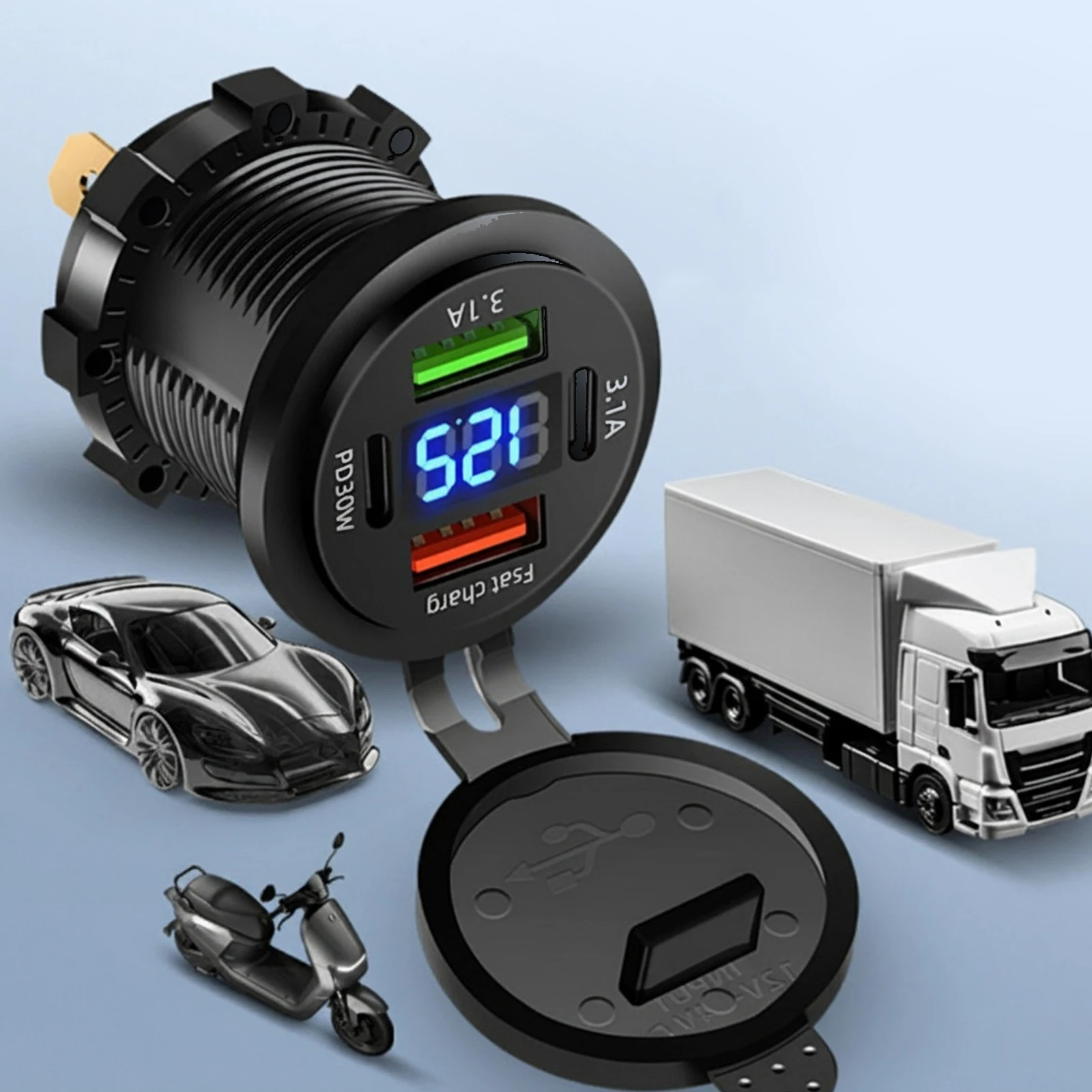 

Waterproof Cigarette Outlet Replacement with Switch & Voltmeter Motorcycle USB Charger for Marine Boat Motorcycle RV Golf Cart