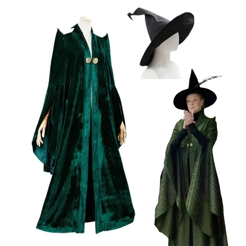 Professor Minerva McGonagall Robe Hogwarts School of Witchcraft Wizardry Официальный стиль Замечание головного убора Костюм Хэллоуин