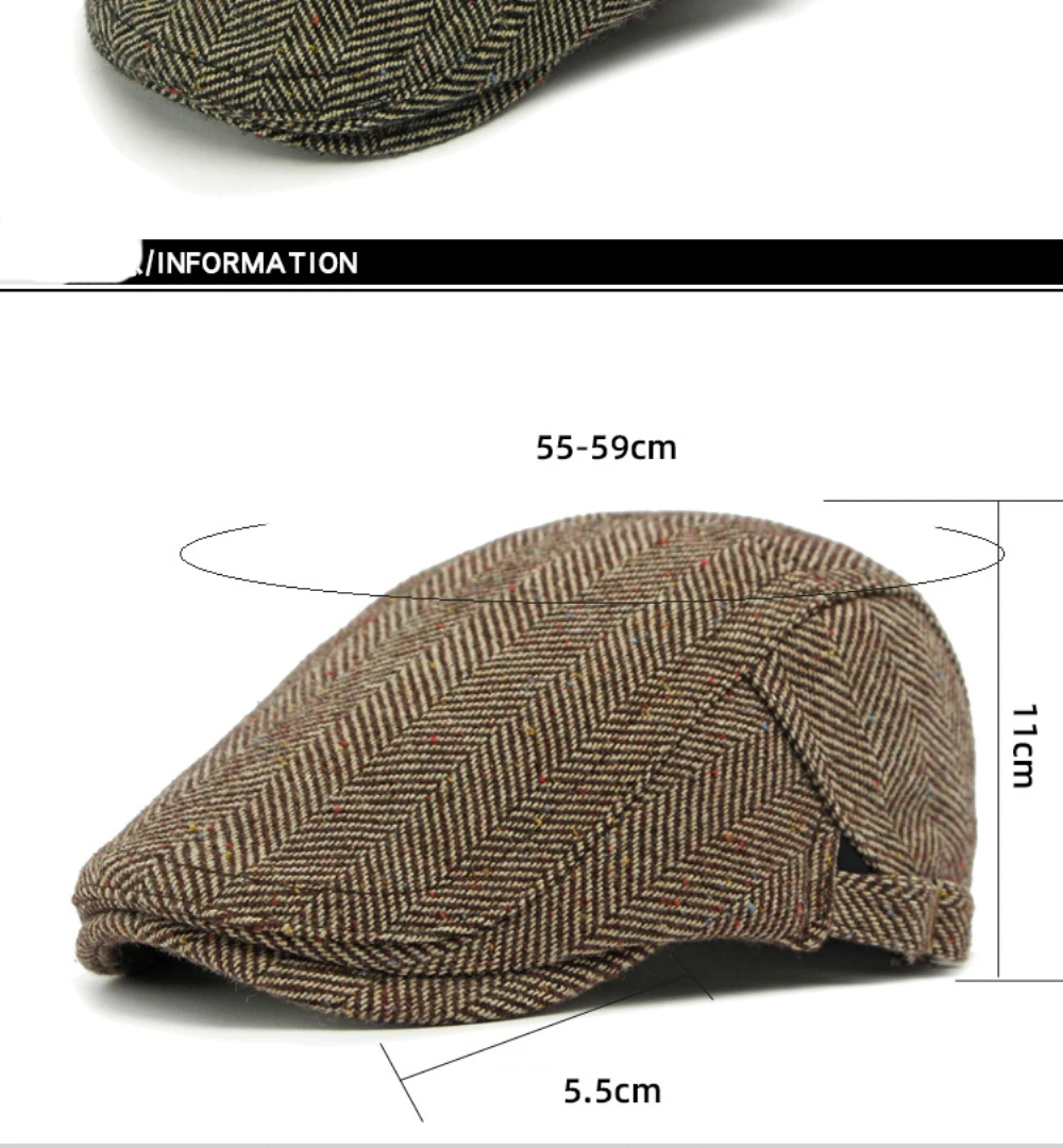 HT4546 Baskenmütze Wolle Hut Männer Frauen Angepasst Ivy Flache Kappe Retro Künstler Maler Gestreiften Baskenmütze Hut Männlich Weiblich Herbst Winter Baskenmütze Kappe – Detail 4