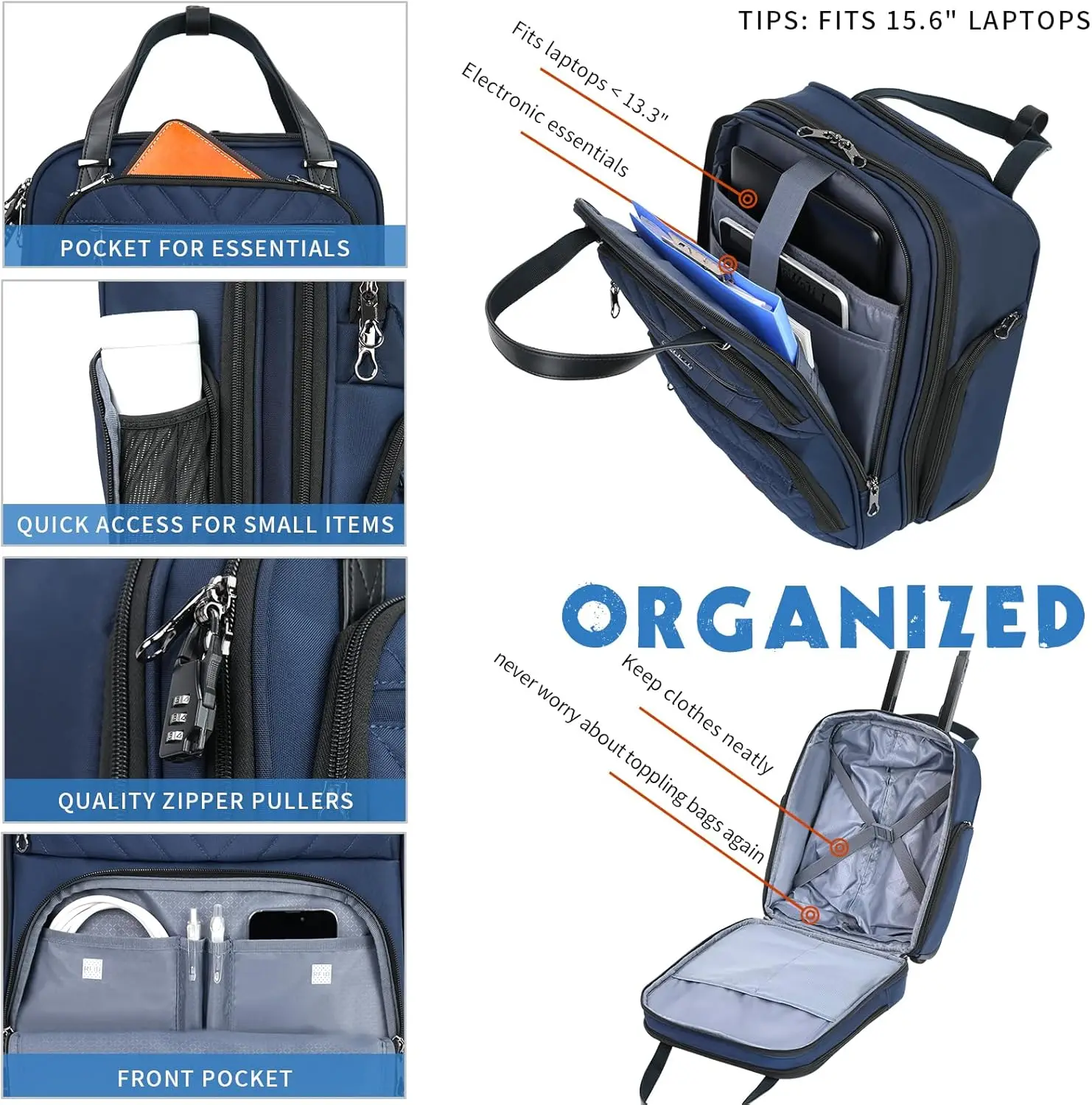 ry On Underseat Multi-Functional, 16-Inch Underseater Lightweight Overnight Suitcase For Women, Navy