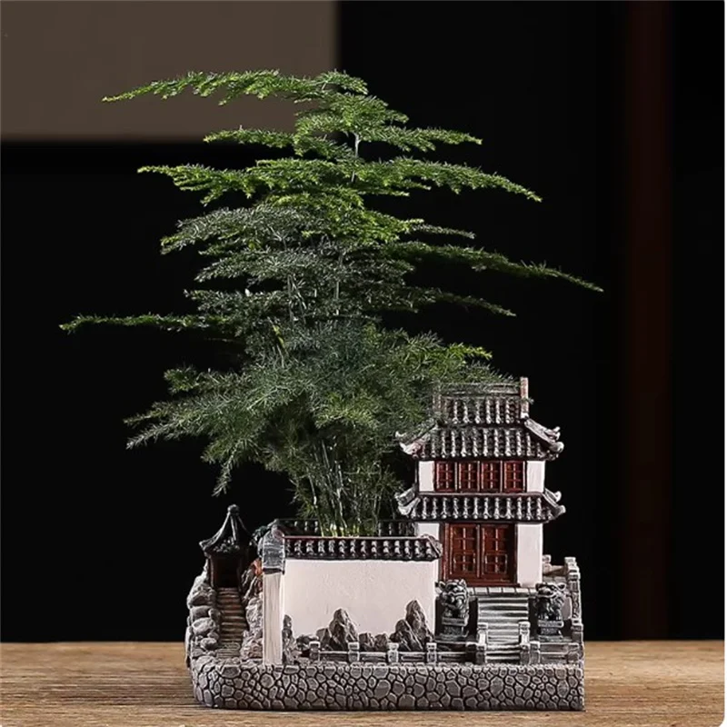 Retro Pastoral Micro-landscape Bonsai Pot, Creative Interior Personality Decoration, Chinese House, New