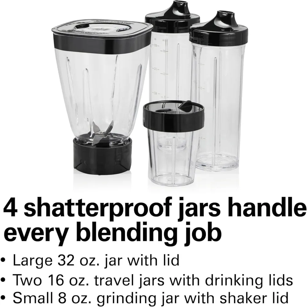 

Блендер для смузи MultiBlend мощностью 650 Вт с 4 небьющимися баночками — большая шлифовальная машина на 32 унции, 8 унций и 2 дорожными чашками