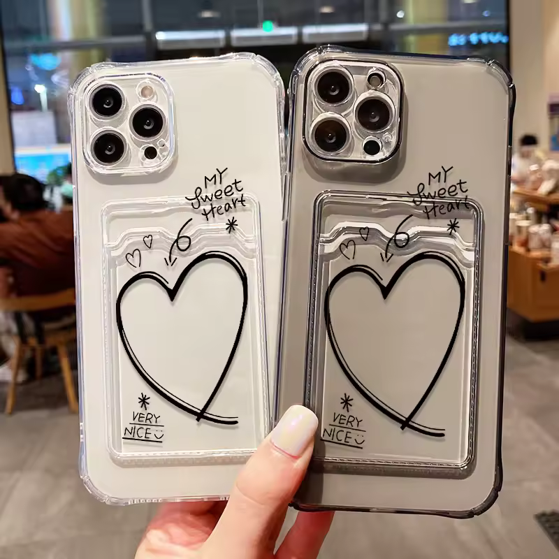Funda Transparente Suave con Ranuras para Tarjetas para iPhone 11 15 16 13 14 12 Pro Max XS XR X 8 7 16 Plus SE 2022