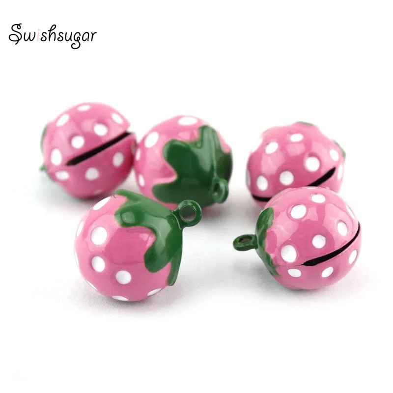 3Colors Enamel Copper Strawberry Cartoon Bell Charms DIY Craft Pendant Decor