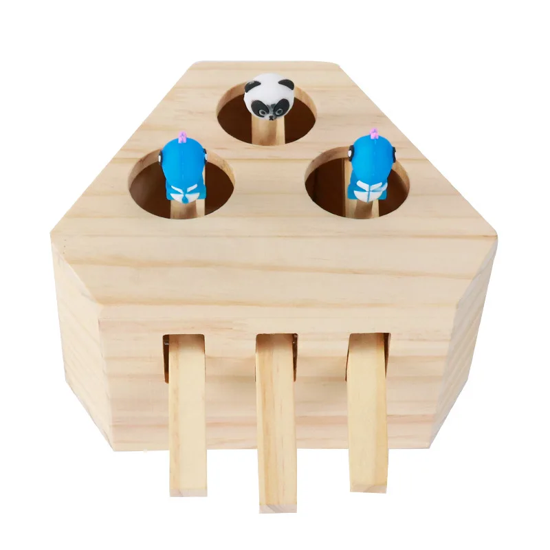 Cat toy whack-a-mole interactive educational pet cat toy three-hole five-hole solid wood cat toy