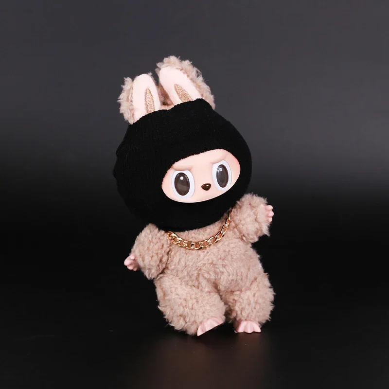 Labubu 衣類アクセサリートレンディクール素敵な楽しいと面白いスタイル黒ニット帽子とネックレスファッションポップアクセサリー
