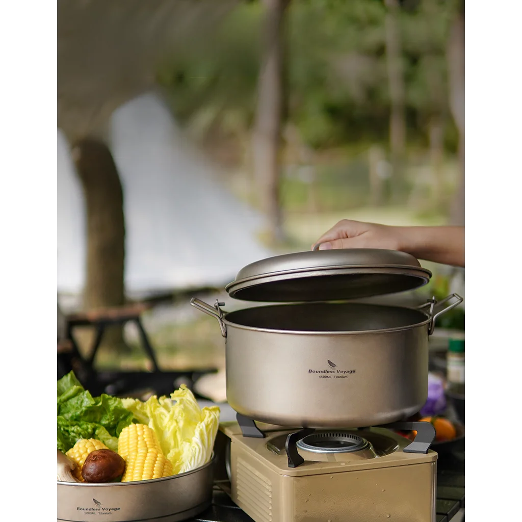 

Портативная походная кастрюля из чистого титана 45 л, набор для кемпинга, посуда для барбекю, большой объем, универсальная кастрюля для приготовления на открытом воздухе