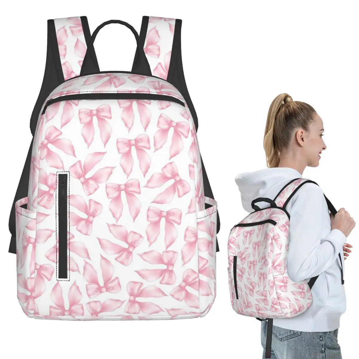 

Cochuette Pink Bow Bliss-pattern Backpack Student BookBag Children School Bag Computer Shoulder Bags Men Women