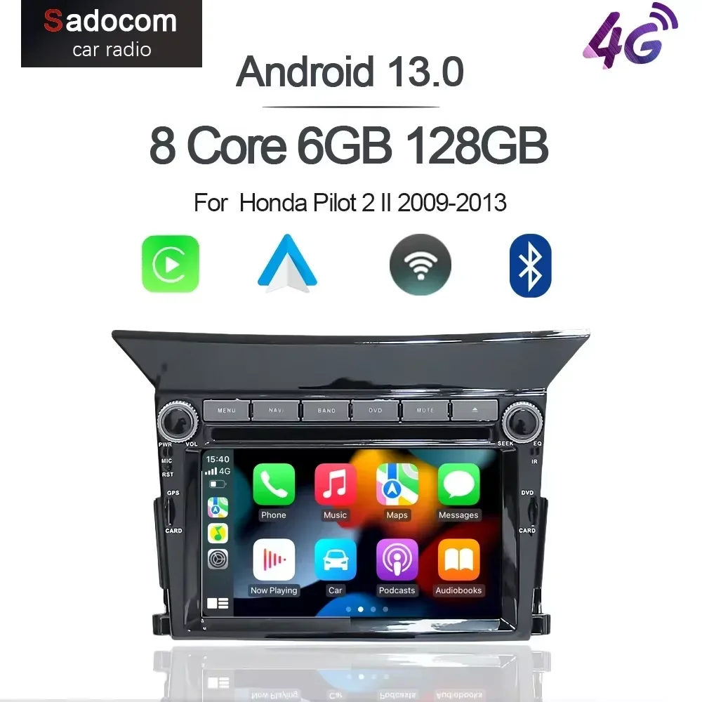 Carplay DSP Car Android Screen Player 8GB+128GB Navigation for Honda Pilot 2 II 2009 2010 2011 2012 2013 GPS Multimedia Stereo