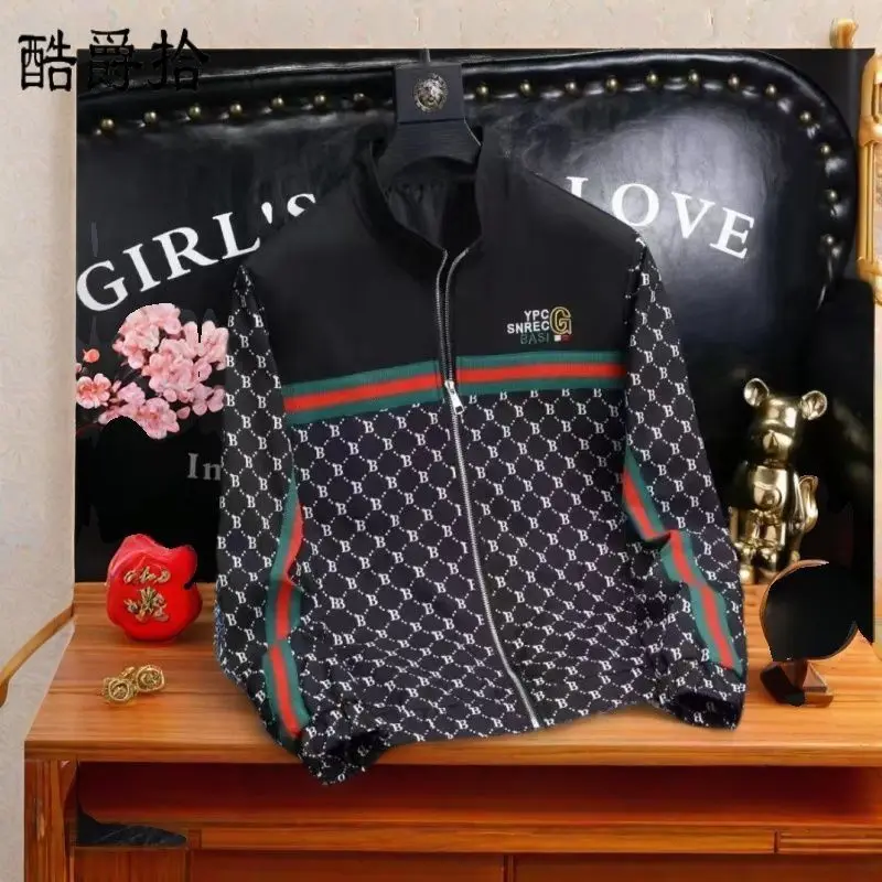 High end light luxury spring and autumn men's outerwear trendy social youth versatile casual trend stand up collar jacket
