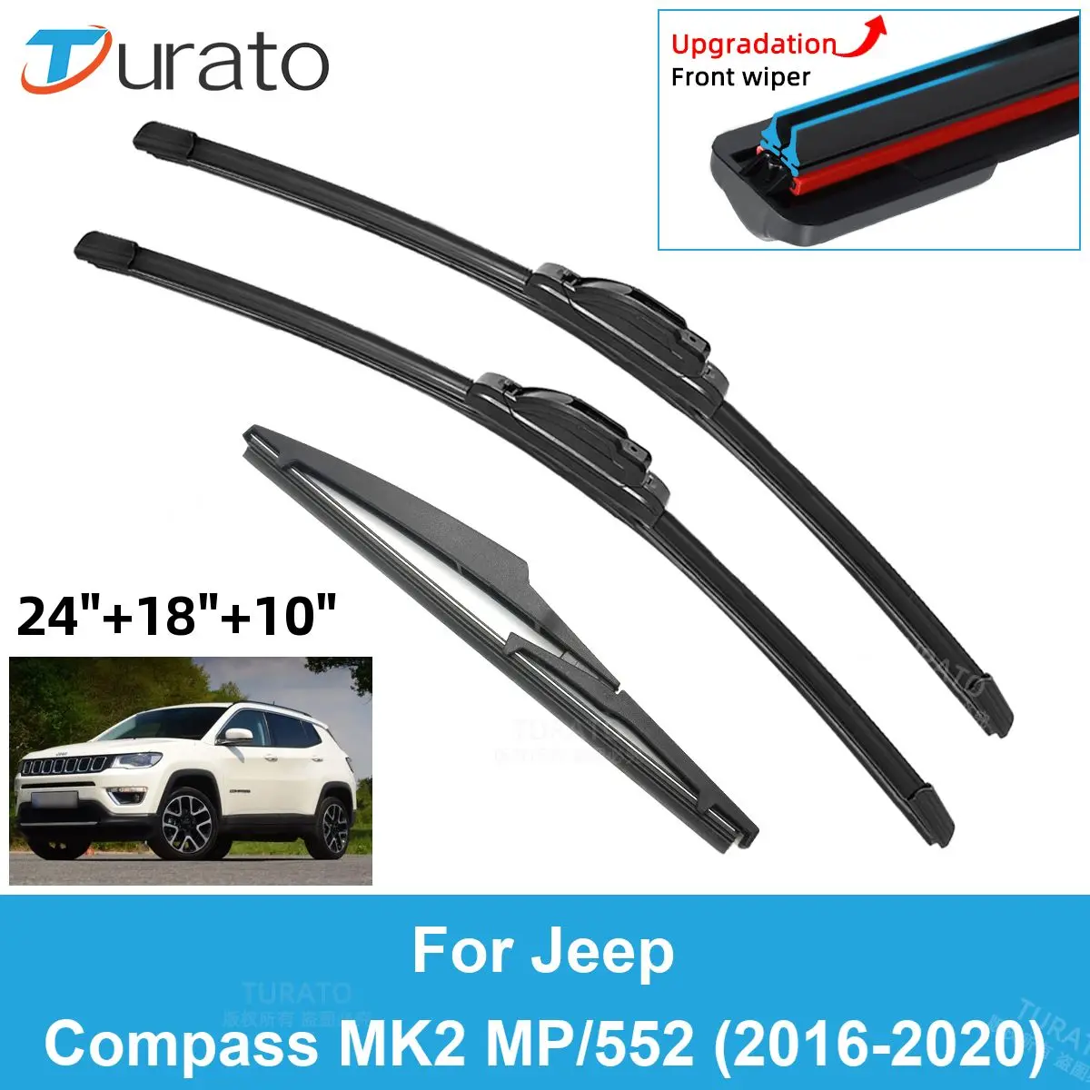 

3PCS Car Wiper Blades for 2016-2020 Jeep Compass MK2 MP/552 Rear Windshield Wipers Double Rubber Car Accessories 2018 2019 2020