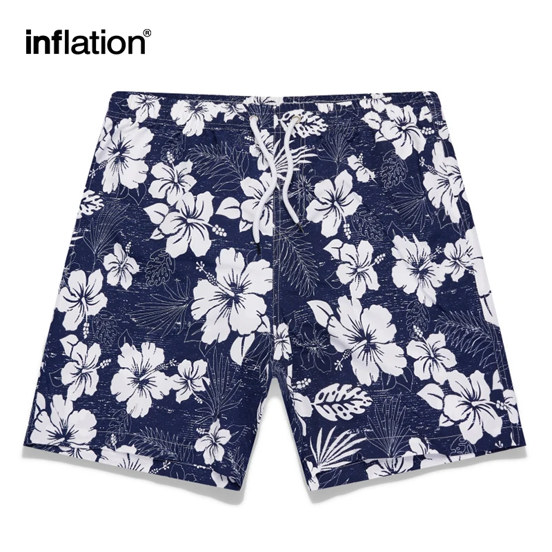 INFLATION Cherry-Blossoms Printed Hawaiian Shorts Men Vacation Style Beach Shorts