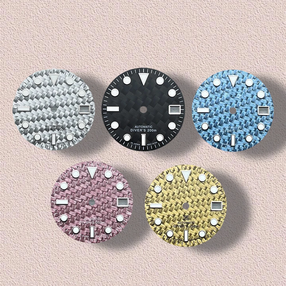 

28.5mm S Logo Carbon Fiber Dial Fit NH35/NH36/4R/7S Movement Green Luminous Diving High-Quality Watch Modification Accessories