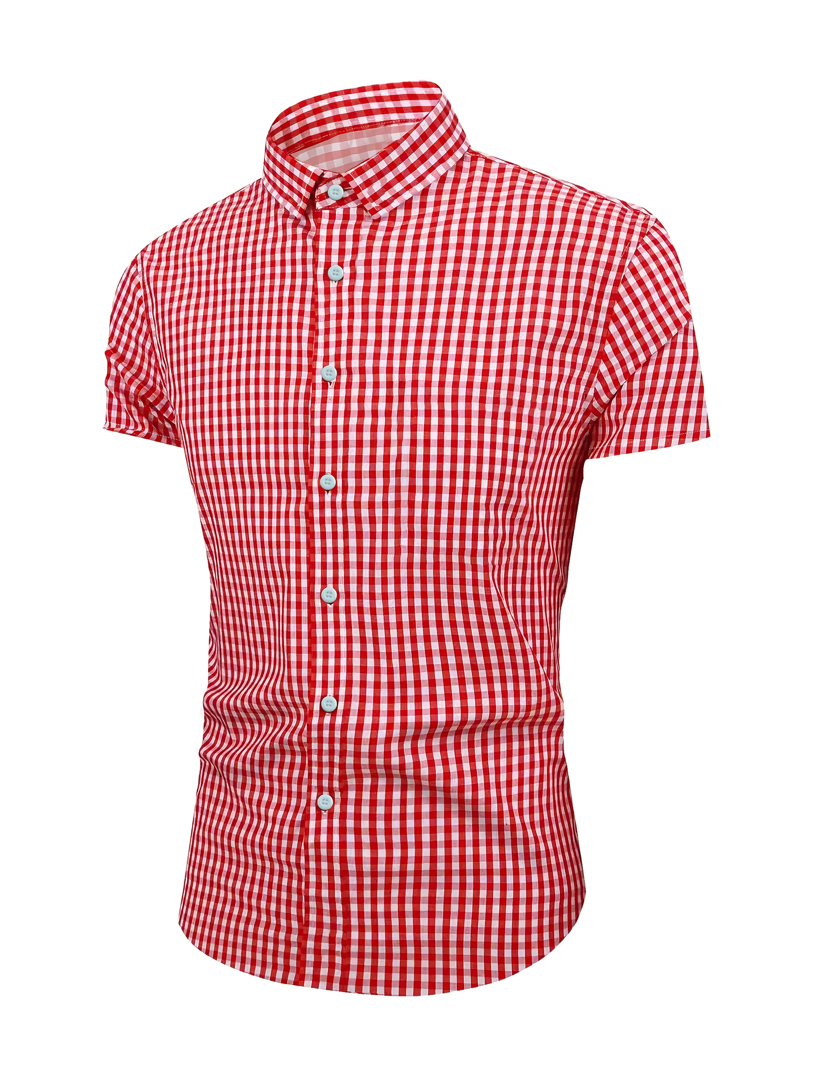 봄, 여름, 가을에 적합한 남성용 체크무늬 반팔 셔츠, 캐주얼 외출, 휴일, 일상복에 적합합니다. 10개로 만들어졌습니다.