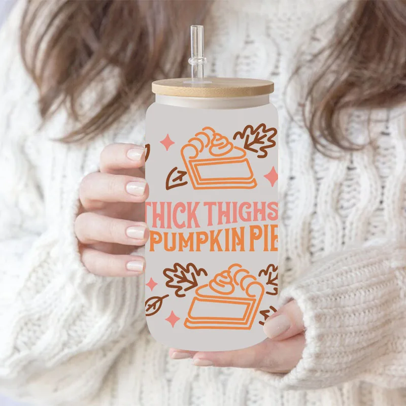 UV DTF Transfers Stickers, Pumpkin Printed for DIY Glass Ceramic Metal Leather, Thanksgiving Day Cup Wraps, 3D, 16oz D5706