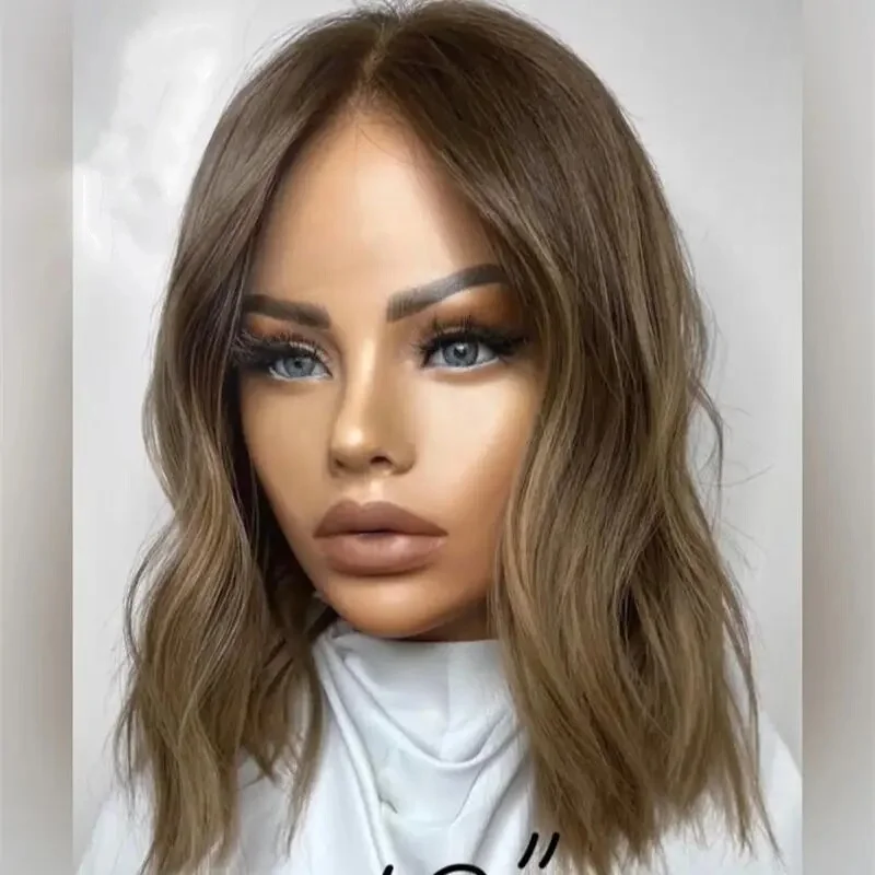Short Bob Wavy Ash Brown Wigs for Women 13x4 Lace Front   Human Hair Wigs