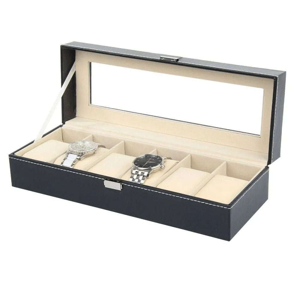Durable 6 10 12 Grid Watch Box PU Leather Black Watch Display Box Packaging Box Jewelry Storage Box Watch Storage Box