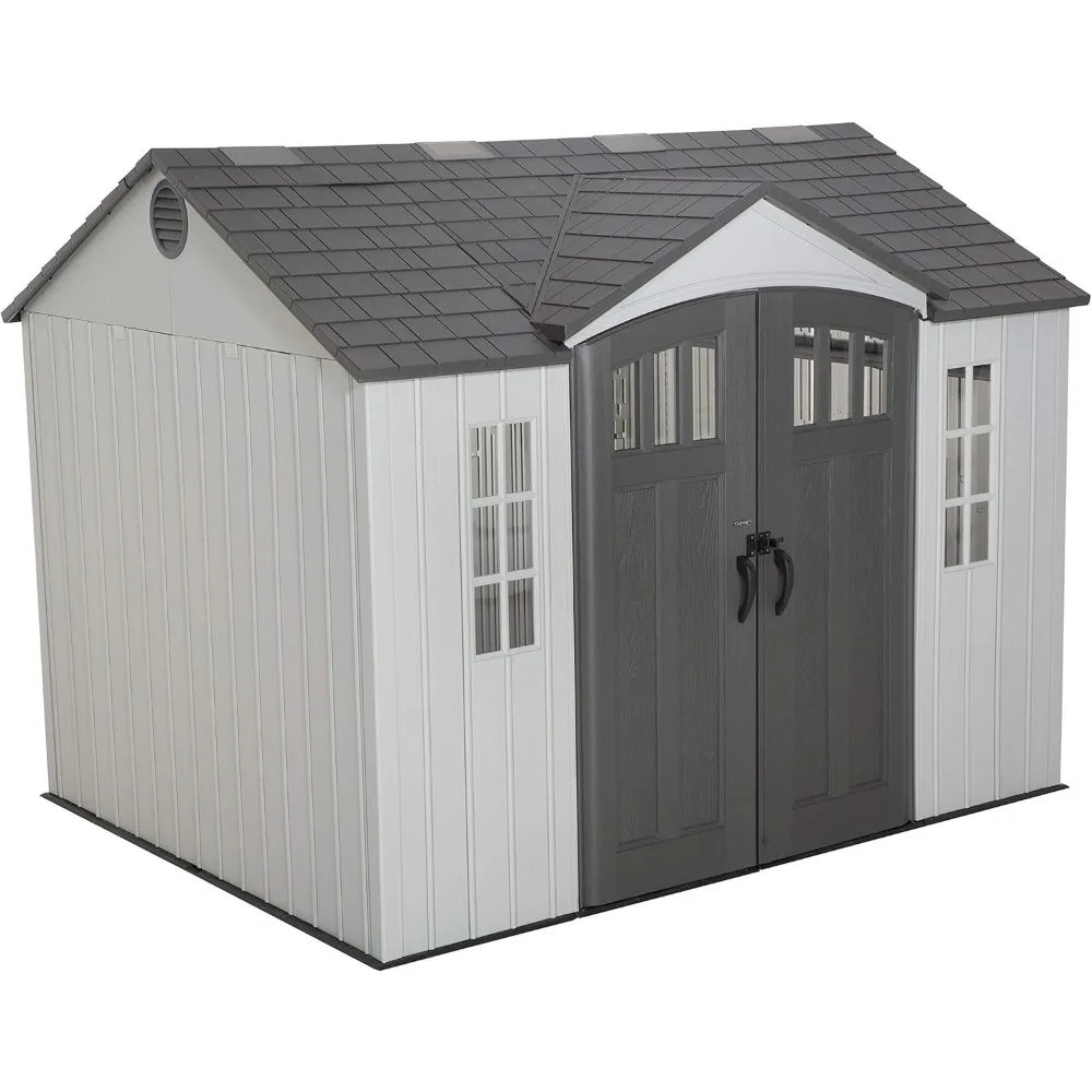 

10 X 8 Feet Outdoor Storage Shed, High-density Polyethylene Shed and Outdoor Storage Room, Gray