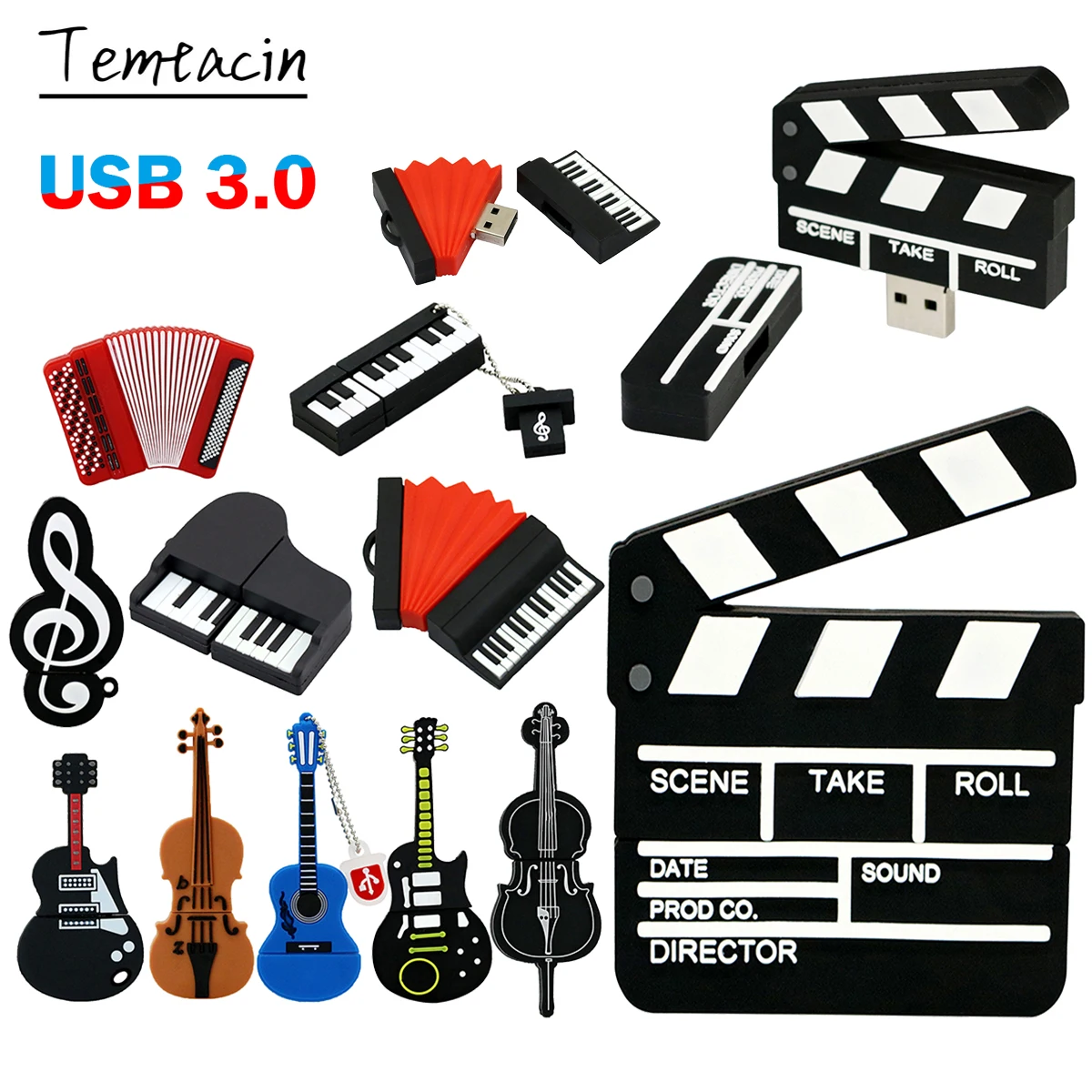 USB3.0 Flash Drive High-speed Data Transfer Clapperboard Pen Drive  64GB Pendrive Guitar Piano 256GB Memory Stick 32GB USB Stick