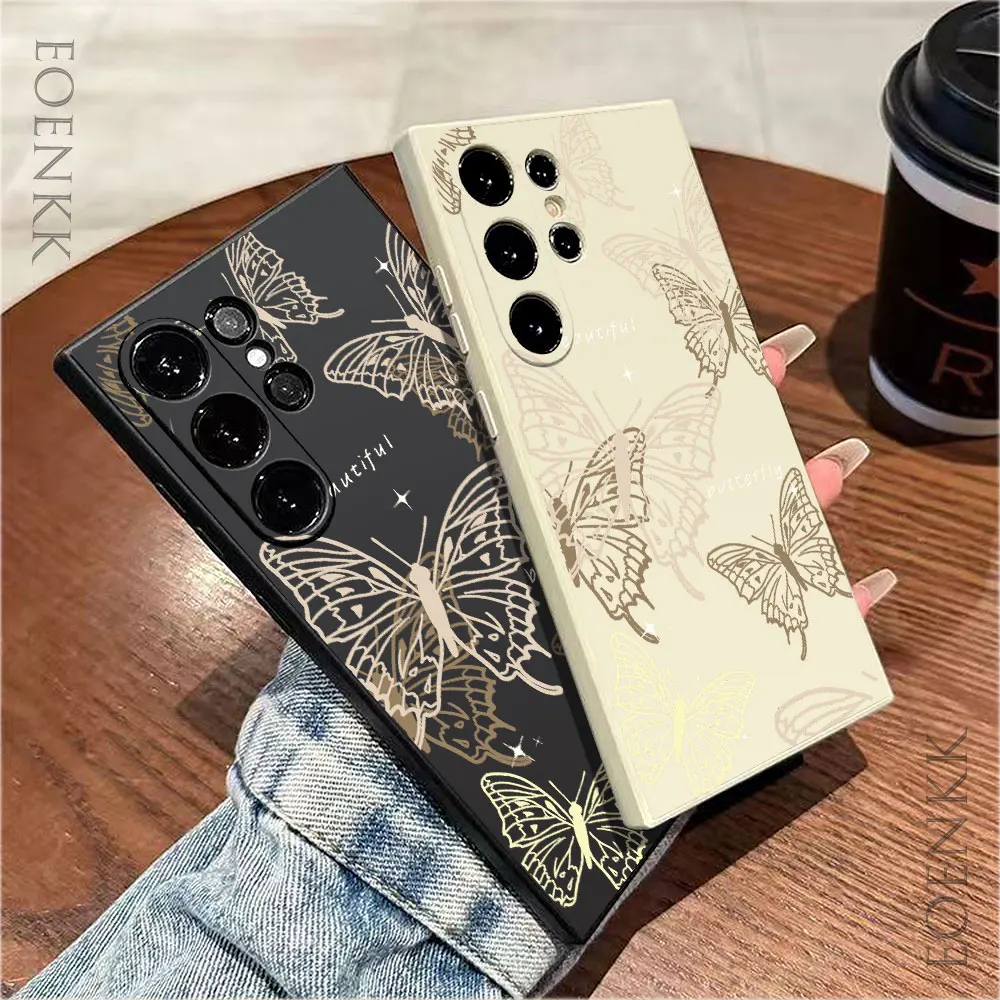 Fashion Golden Butterfly Phone Case For Samsung Galaxy S24 S23 S22 S21 S20 Ultra Plus FE A33 34 A52 A53 A54 A71 A72 A73 5G Cover