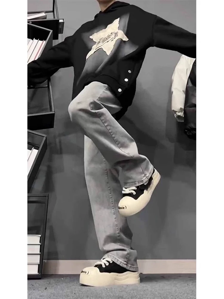 

Cement e ey Straight Leg Jeans Men's Autumn Winter American High Street Vibe Slightly Spicy High Waist Slim Fit Jeans