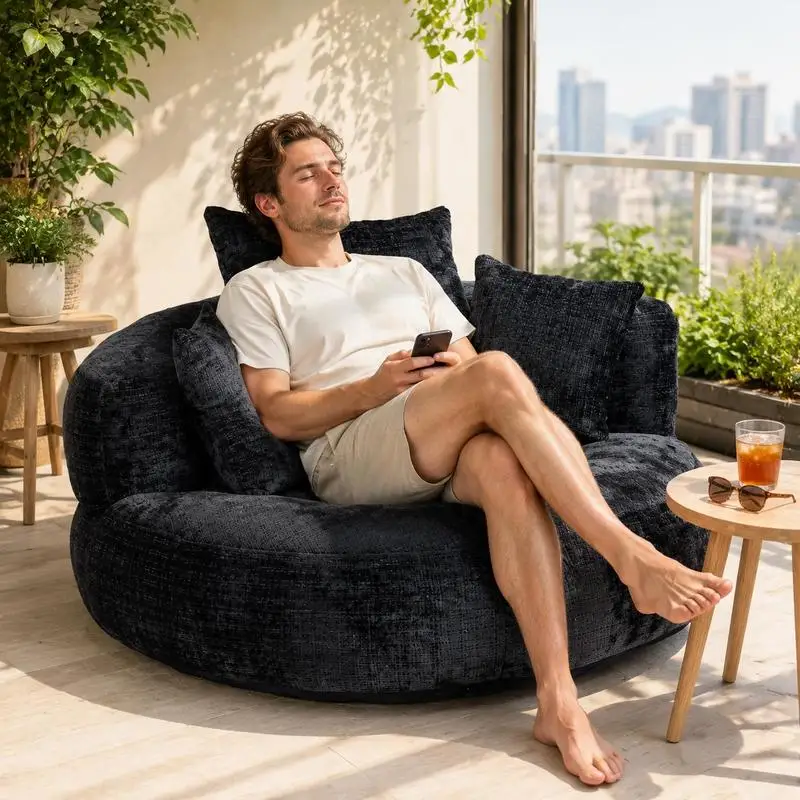 Fauteuil Ergonomique Inclinable en Tissu Chenille Rembourré Mousse Souple 108 x 108 x 52 cm, Structure Transformable en Lit Chaise Longue Canapé Deux Places, Grand Espace Confortable Résistant 150 kg