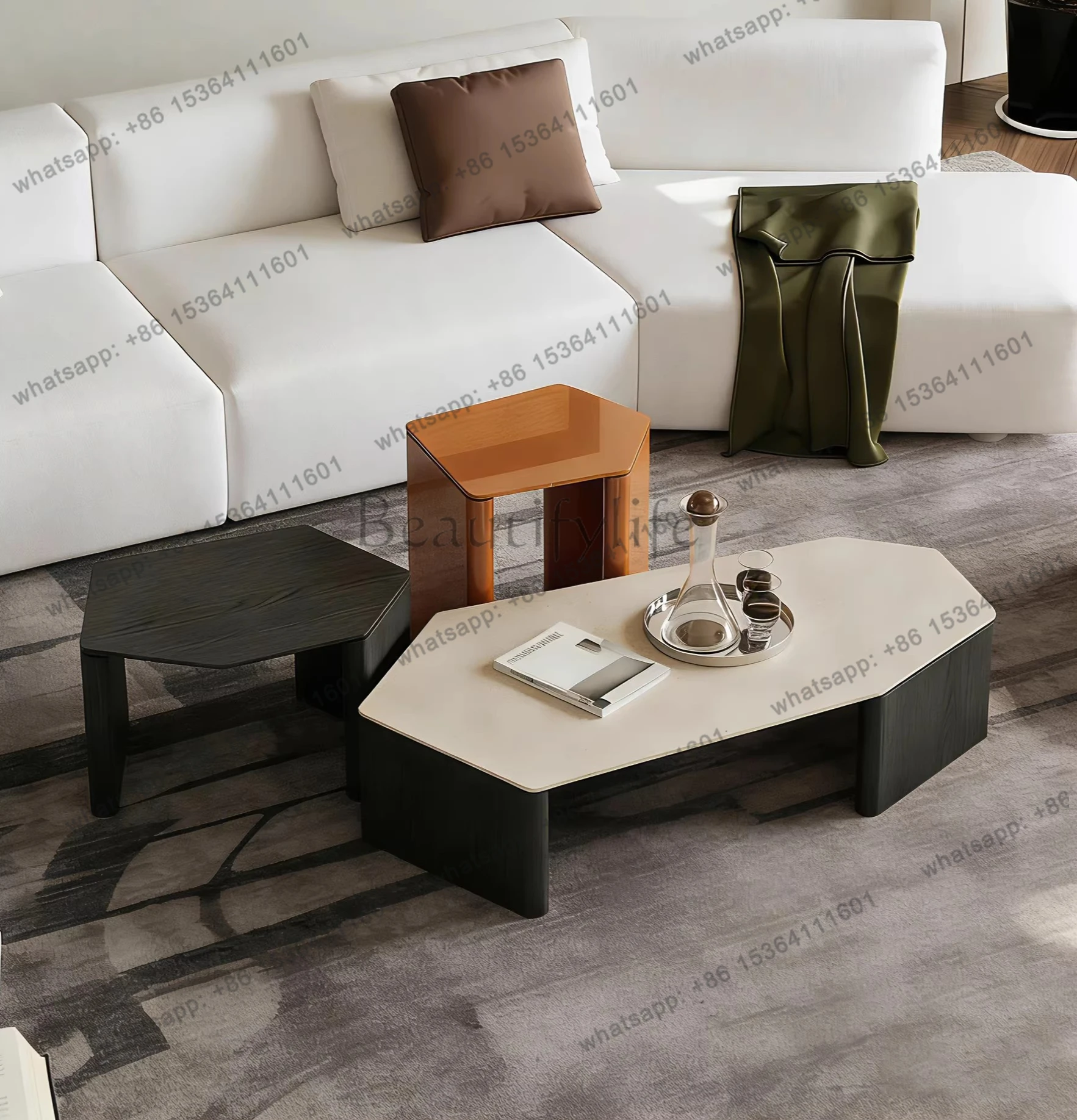 

Italian minimalist natural marble coffee table combination special-shaped living room home new designer high light