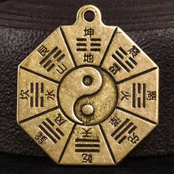 1pc Solid Brass Bagua Tai Chi Wealth Good Luck Amulet Chinese Style DIY Pendant Keychain Yin Yang Feng Shui Charm Accessories