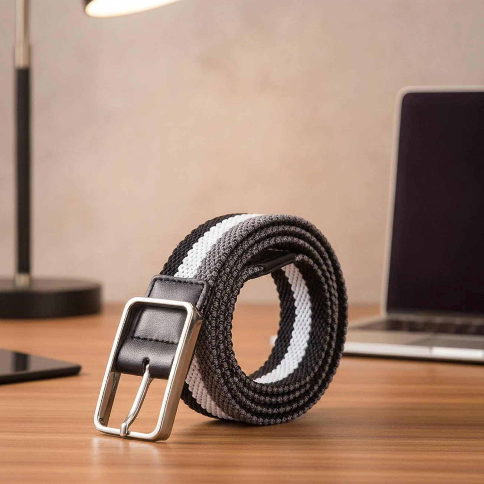 Woven Belt with Metal Buckle Stretchy Stretch Belt with Pin Buckle Waistband Flexible Lightweight for Men, Daily Wear, Travel