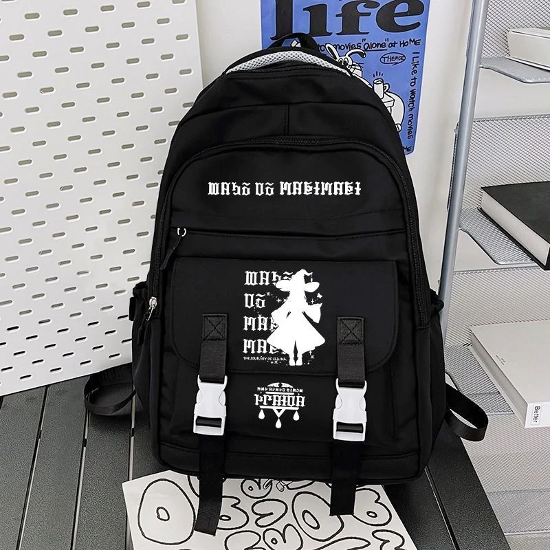 Breathable mesh, Black White Blue Pink, Wandering Witch: The Journey of Elaina, School Bags, Anime Backpacks Girls Boys