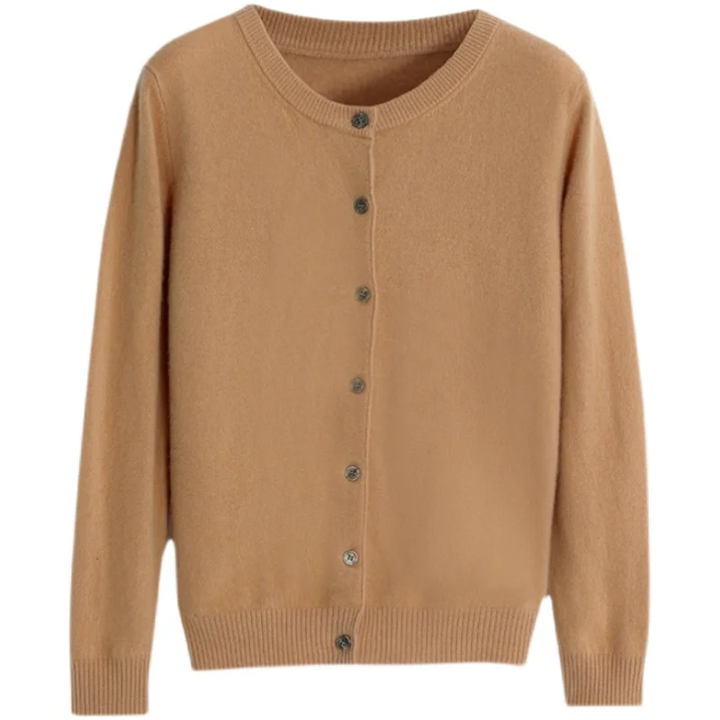 

Off-Season Knitted Woolen Cardigan Women's ort round Ne Loose Outerwear Large Size Sweater Spring Autumn Season Sle