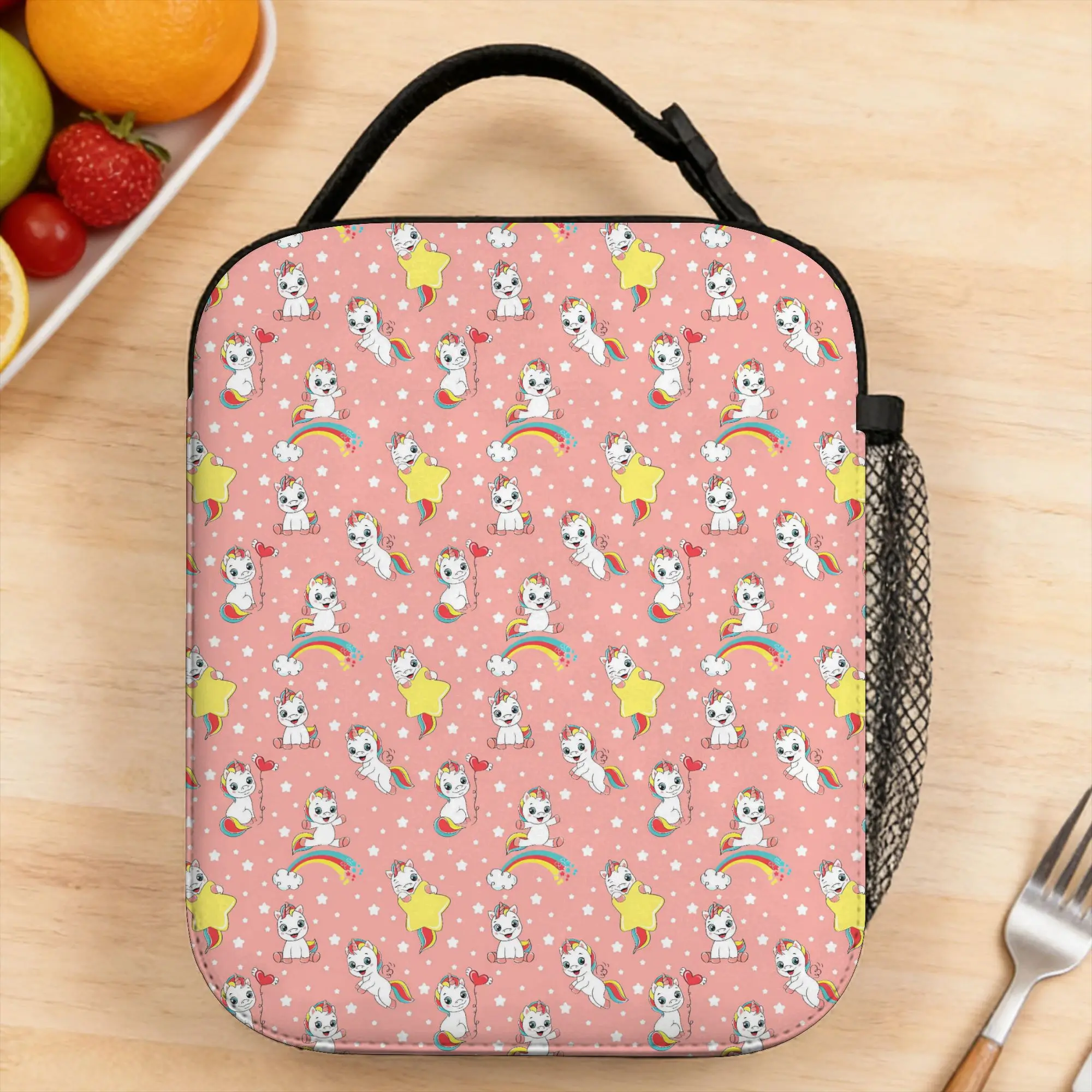 Cartoon Peach Unicorn Lunch Bag  School Lunch Box For Men  Fashion Graphic Thermal Lunch Bags Oxford Portable Cooler Bag