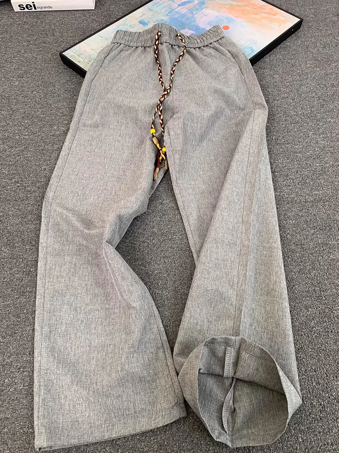 

Ice Silk Casual Pants Men's Summer Thin Straight Leg Drape Slimming Large Size Leisure Long Trousers Old Money Sle