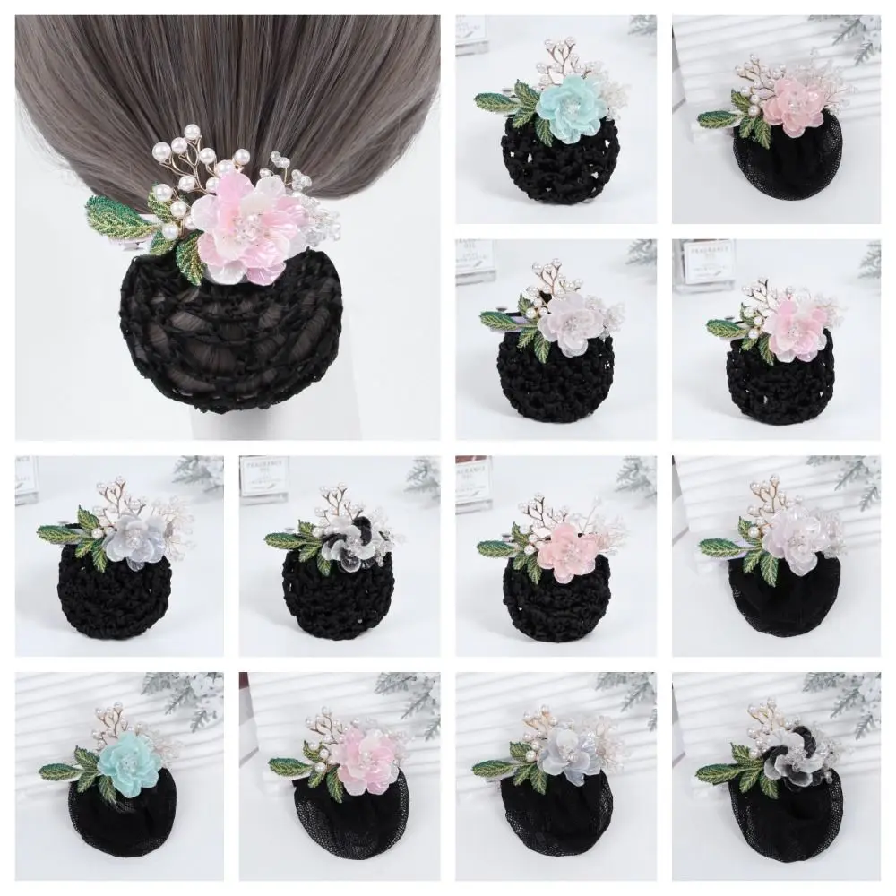 

Korean Style Flower Snood Spring Clip Bun Snood Hairgrips Cover Net Pearls Crochet Bun Net Ponytail Clip Hair Accessories