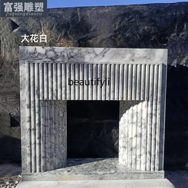 

French fireplace natural marble simple wind big flower white fireplace cabinet custom manufacturer