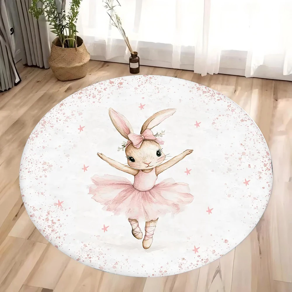 Ballet Konijn Print Rond Tapijt voor Thuis Woonkamer Decor Slaapkamer Bank Vloerdecoratie Tapijt Antislip Wasbare Cirkel Gebied Mat