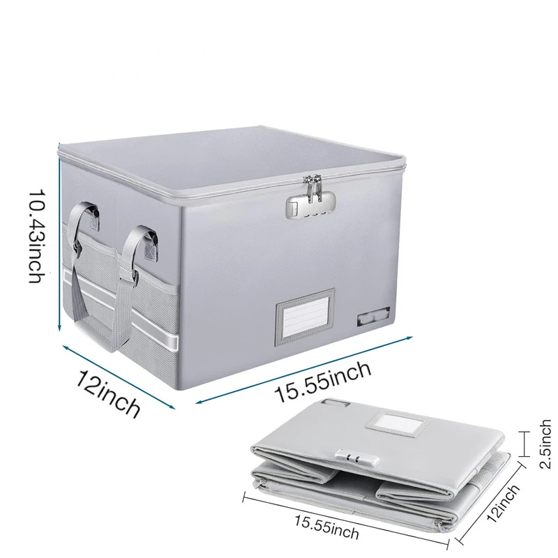 Large Capacity Fireproof and Waterproof File Box Safe for Home and Office Storage