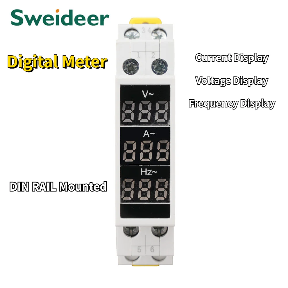 Digital Tester Meter Din Rail Single Phase 1Pole  AC 50-500V 0-100A 0-99HZ Voltmeter Ammeter Frequency for Electrical Power Red