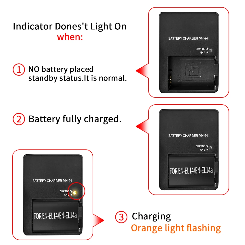 MH-24 Ladegerät für Nikon EN-EL14 14A Kamera, Akku P7000 P7100 D3100 D5100 D3200 US-Standard-Direkteinfügungsladung in der Wand