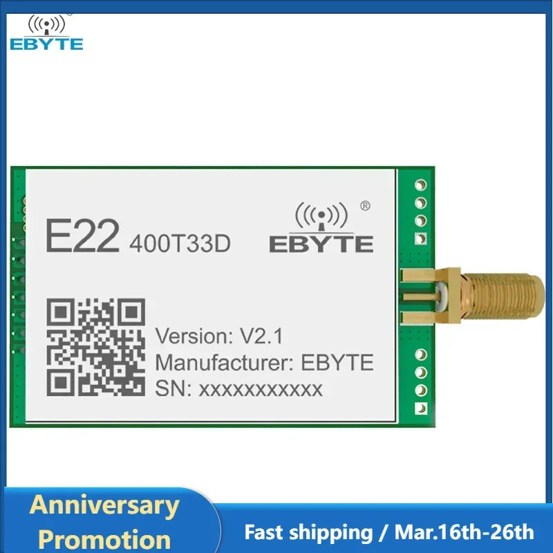 Lora Wireless Module 33dBm 400MHz EBYTE E22-400T33D-V2 Long Distance 16KM RSSI SMA-K Small Size UART DIP Module