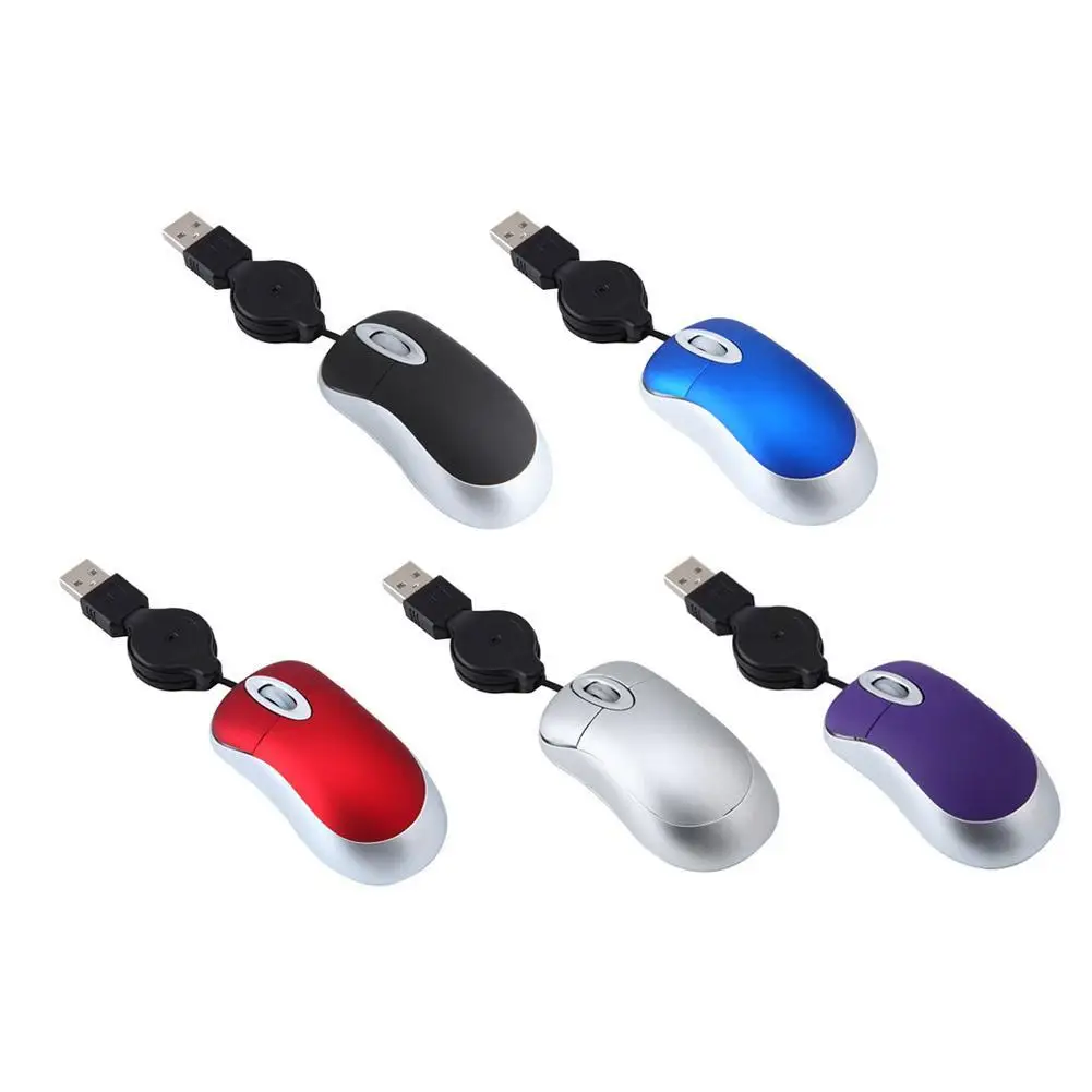 Mini Wired Mouse Telescopic Line Crossing Mirror Small-sized Office Mouse For Children Computer Accessories
