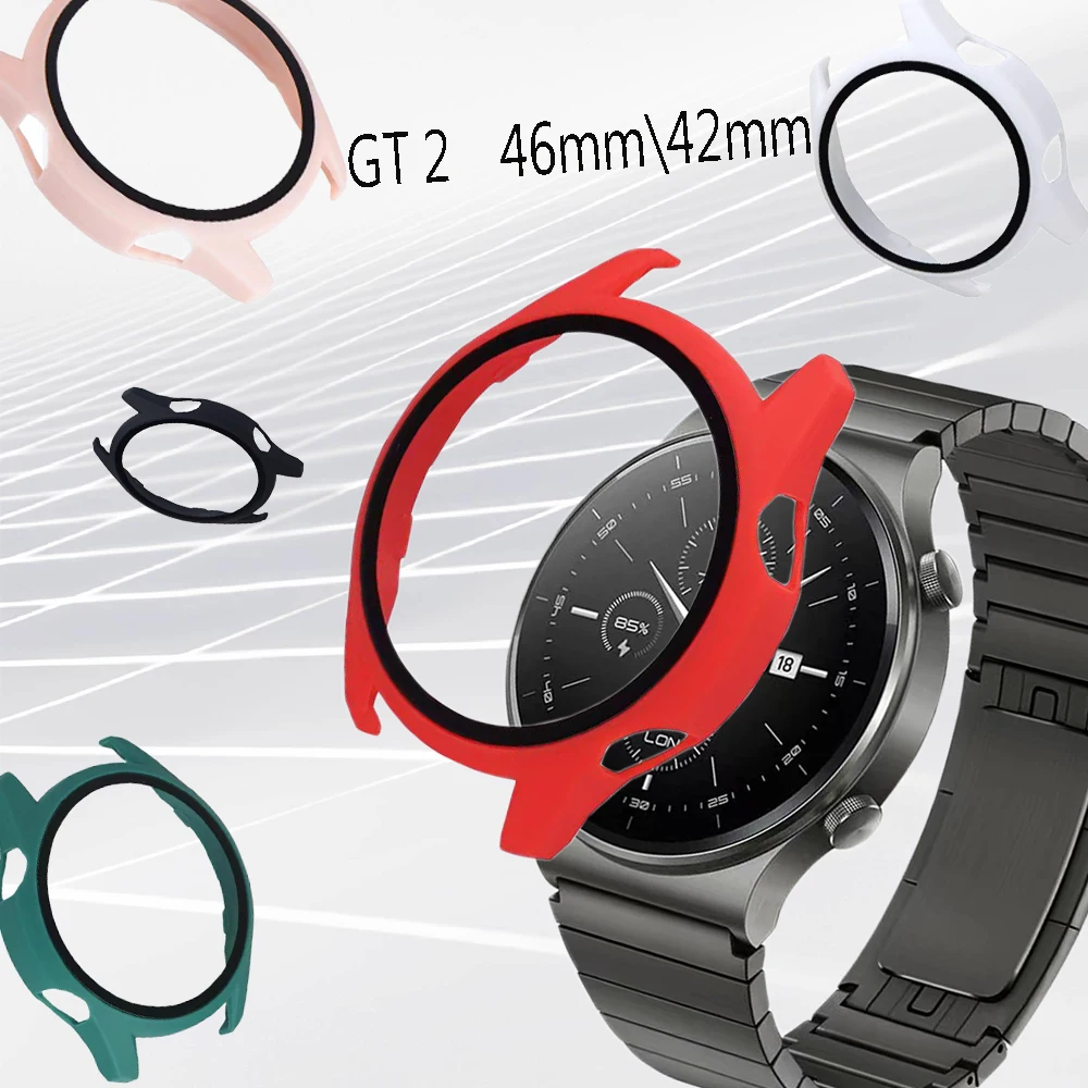 Estojo protetor de tela para Huawei Watch Filme de vidro temperado Slim Hard PC Bumper, Huawei GT2 46mm 42mm