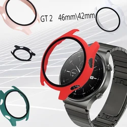 Capa protetora de tela para HUAWEI Watch GT2 46mm 42mm, filme de vidro temperado e amortecedor rígido fino para PC para Huawei Watch GT2 46mm 42mm