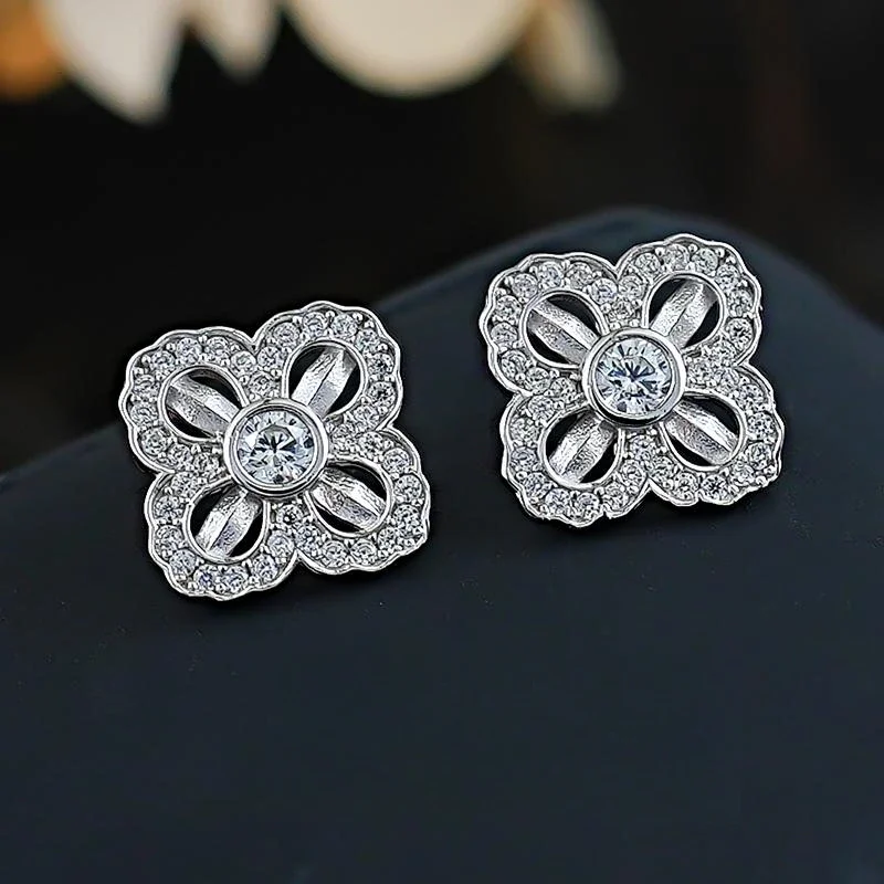 Ancient Gold Dot Diamond 925 Silver Clover Earrings for Women, Fashionable Instagram Style Diamond Temperament, Niche Earrings