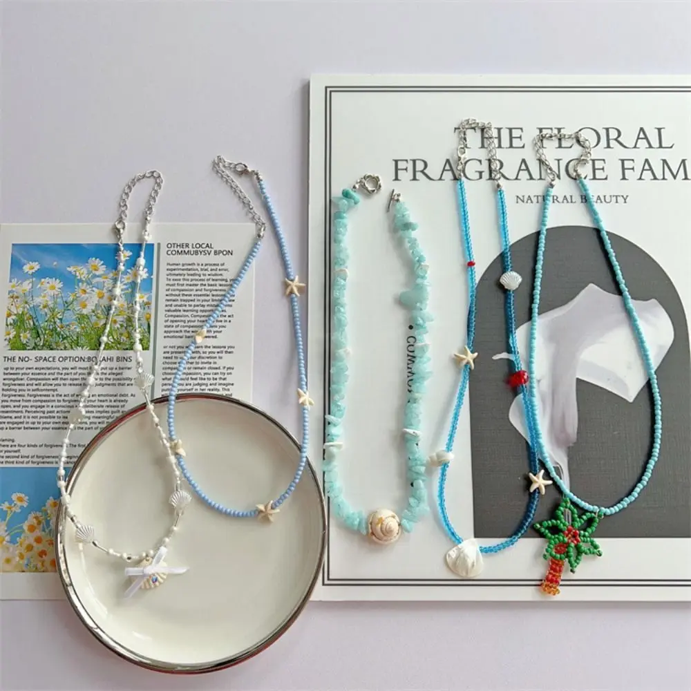 Shell Conch Shell Necklace Boho Style Sea Beach Starfish Pendant Necklace Jewelry Handmade Bohemia Beads Chain Choker Summer