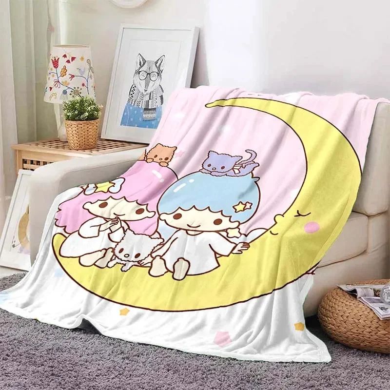 6 Sizes Sanrio Little Twin Stars Pattern Blanket Warm Soft Fluffy Kids and Adult Sofa Bed Throw Blanket Travel Camping Sheet