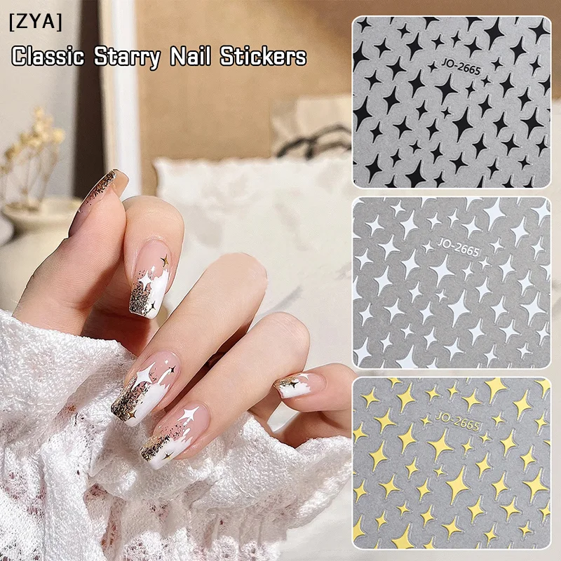 1pcs White Black Stars  Stickers Irregular Pentagram Decals Pink Laser Shiny Glitters Starlight Manicure Ornaments Sliders[ZYA]