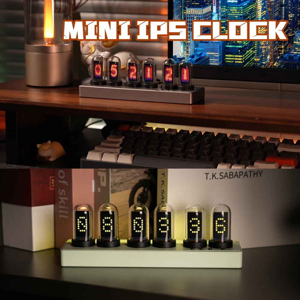 WIFI Control IPS Nixie Tube Alarm Clock with Colorful RGB Lights for Game Room Decoration.DIY Clock Faces and Pictures.Gift Idea